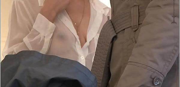  see through and opened blouse in public